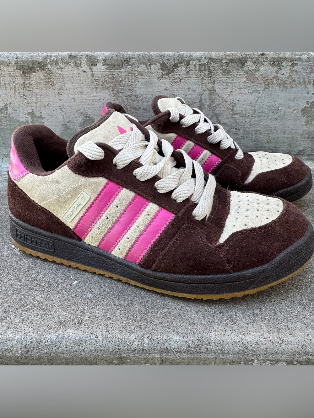 Y2K Adidas Comptown ST Vintage Suede Skate Shoes Brown Pink Tan Rare Mens US 8